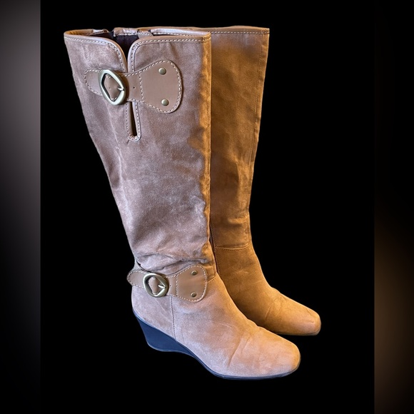 A2 By Aerosoles Shoes A2 By Aerosoles Womens Wedge Wide Calf Heel Tall Shaft Boot In Camel